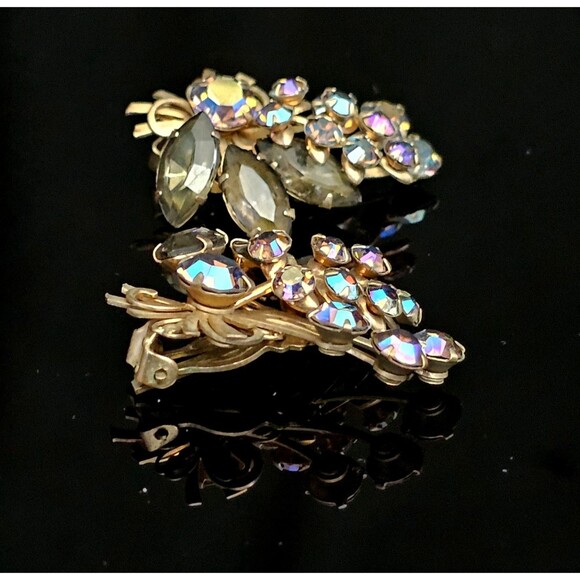 MCM Julianna DeLizza and Elster Earrings Clip On Aurora Borealis 1960s EXC! - Picture 4 of 10